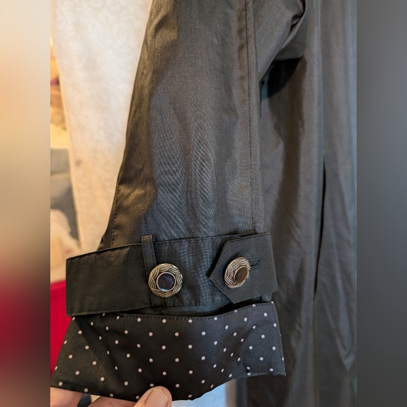 British Mist Women's Full Length Black Coat w Polka‎ Dot Detail Sz.14 - Picture 6 of 16